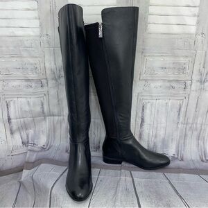 Michael Kors Black Nappa Leather Stretch Bromley Flat Tall Riding Boots Size 5.5